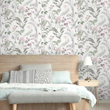 Vinjiasin Peel and Stick Wallpaper Boho Wallpaper Floral Contact Paper Colorful Pink Flower Leaf Self Adhesive Removable Wall Paper for Bathroom Bedroom 16.1" x 78.7"