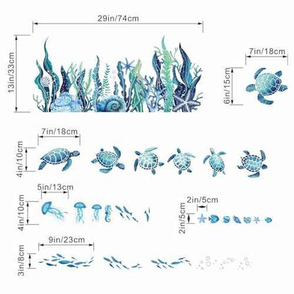 Ocean Sea Turtle Wall Stickers - Under The Sea Marine Theme Seaweed Grass Wall Decals - Baby Nursery Kids Bedroom Daycare Bathroom Wall Decor Stickers