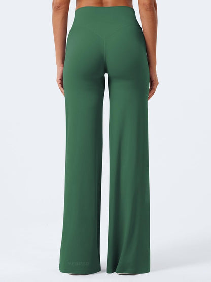 YEOREO Workout Leggings Womens No Front Seam Straight Leggings 35" High Waist Buttery Eddiy Gym Yoga Pants Dark Green XL