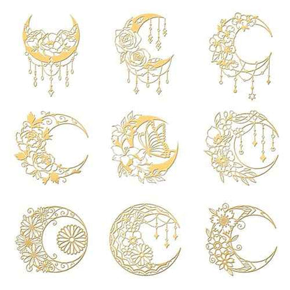 OLYCRAFT 9pcs 1.6x1.6 Inch Gold Metal Stickers Moon Butterfly Metal Stickers Self Adhesive Golden Sticker Mandala Flower Decals for Scrapbooks DIY Resin Crafts Phone Water Bottle Decor