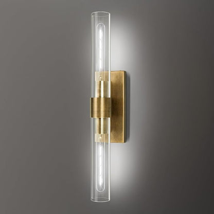 Brass and Glass Wall Sconces, 22.8" Vanity Lights for Bathroom 2 Lights, Horizontal or Vertical Linear Gold Wall Lamp, Indoor Sconces Wall Lighting, Tube Sconce for Living Room, Hallway