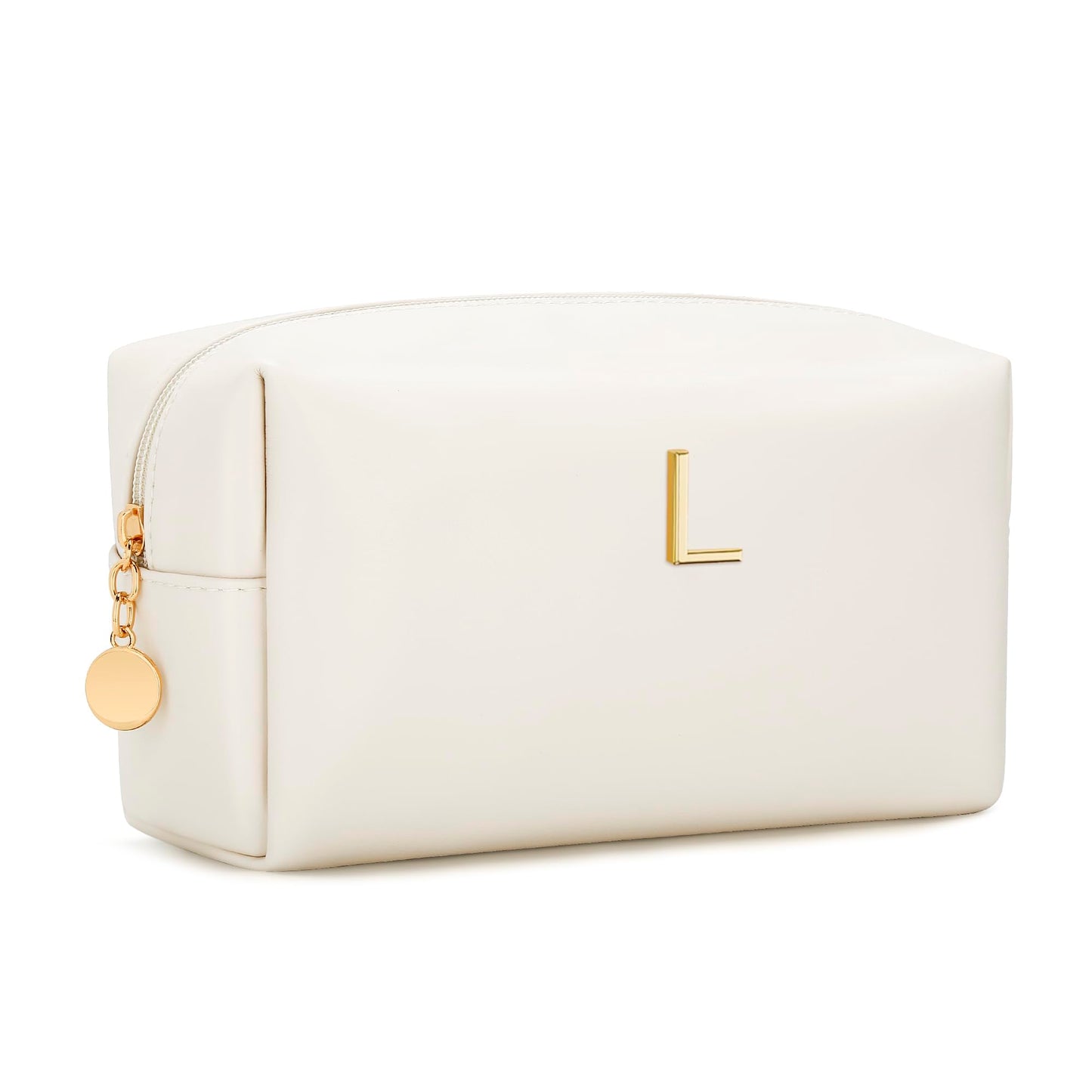 CLOUDWINGS Gifts for Women Bridesmaid Gifts Personalized Initial Makeup Bag PU Leather Cosmetic Waterproof Travel Toiletry Bag (L)
