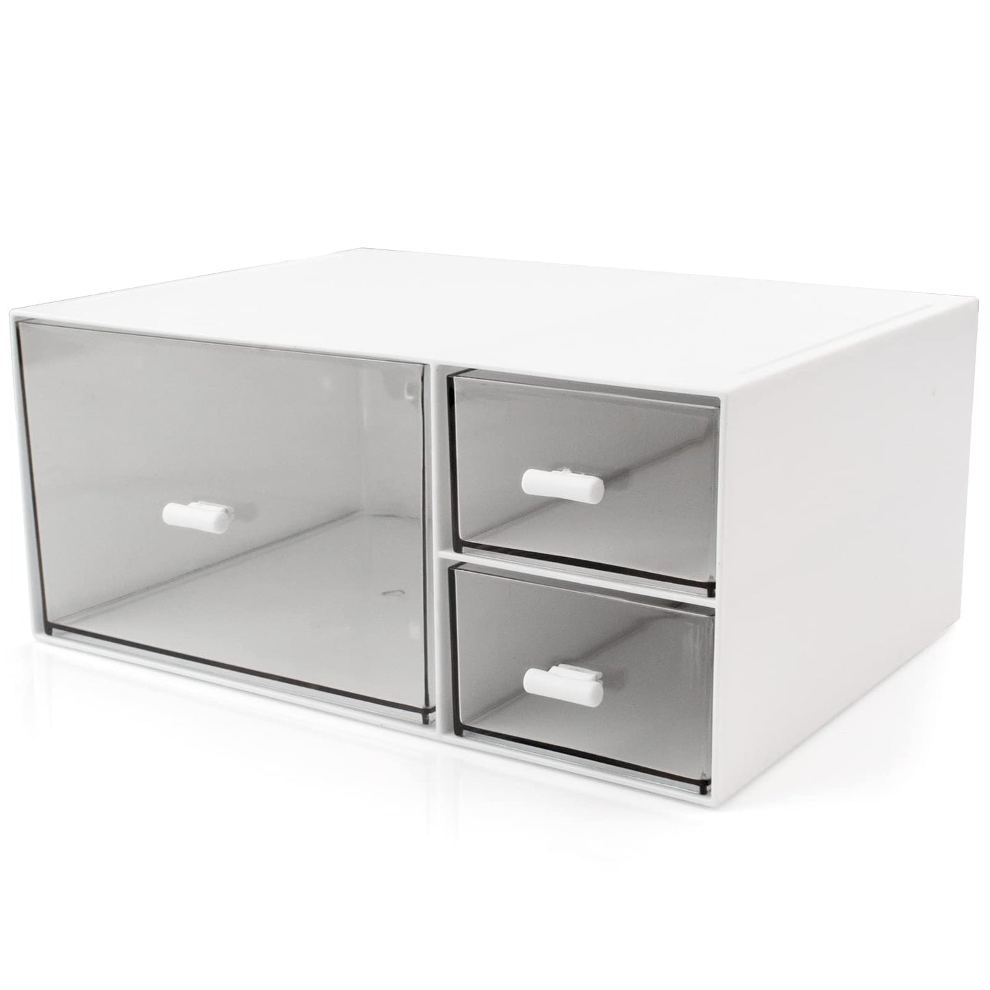 Desk Organizer Stackable Storage Drawers with 3 Compartments Stackable Drawers Great for Desk Storage, Makeup Storage Bathroom Organization Accessories Etc (White)