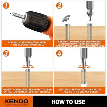 KENDO 6PC HSS Damaged Screw Extractor Set - Remover for Stripped Screws Nuts & Bolts, Drill Bit Tools for Easy Removal of Rusty & Broken Hardware, Easy Removal of Rusty Broken Hardware Gift