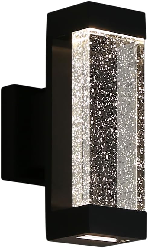 Cerdeco Modern Crystal Bubble Outdoor Wall Light, Matte Black Painted, 12 W 3000 K Warm White Up Down Light Fixture