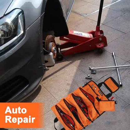 Tool Bag Roll Up 4 Large Zipper pockets 2 detachable pockets for Hand Tools and Small Hardware Organizer Orange Roll Up Tool Bag for Car 13 in