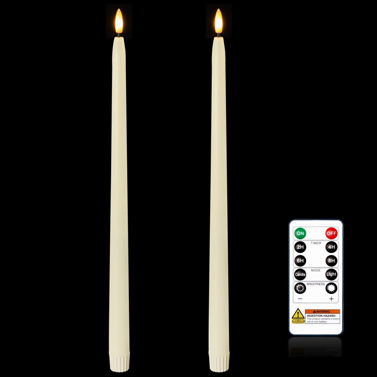 Homemory 15 inches Real Wax Flameless Taper Candles with Remote Timer, 2 Pcs Ivory LED Taper Candles Battery Operated with 3D Flickering Flame, Window Candle Led Candlesticks for Dinners Home Decor