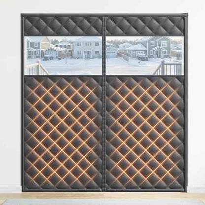 Magnetic Insulated Sliding Door Curtain Fits 72"x80" - Thermal French Door Cover for Winter with Clear Window, Patio Doors Insulation Kit & Doors Draft Stopper for Sliding Glass French Doorway - Black