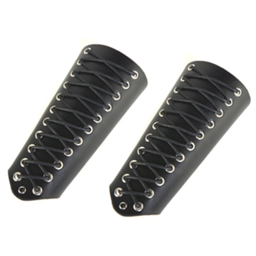 HZMAN 2 Pack Unisex Faux Back Leather Gauntlet Wristband Wide Bracer Arm Armor Cuff (Black 2Pcs)