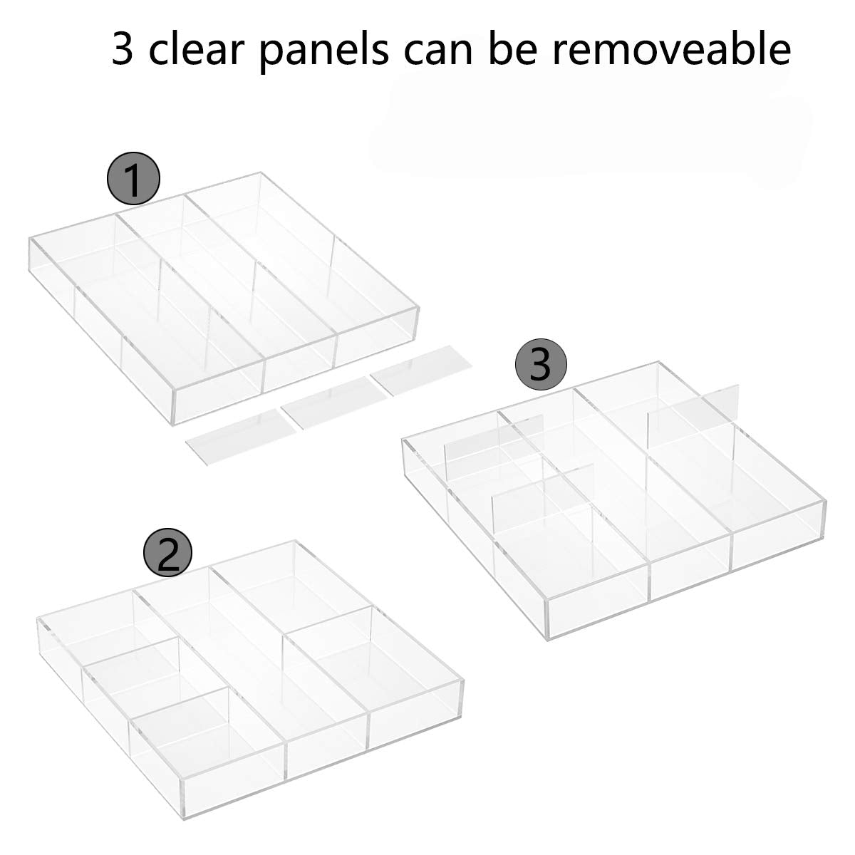HIIMIEI Acrylic Drawer Organizer, 6 Section Clear Makeup Tray Organizer for Drawer Office Bedroom(11.8x11.8 inch)