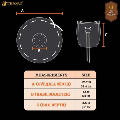 Mythrojan medieval leather pouch suede drawstring belt bag for larp, viking, renaissance cosplay, coin & jewelry waist purse (black, 3.8" x 3.8")