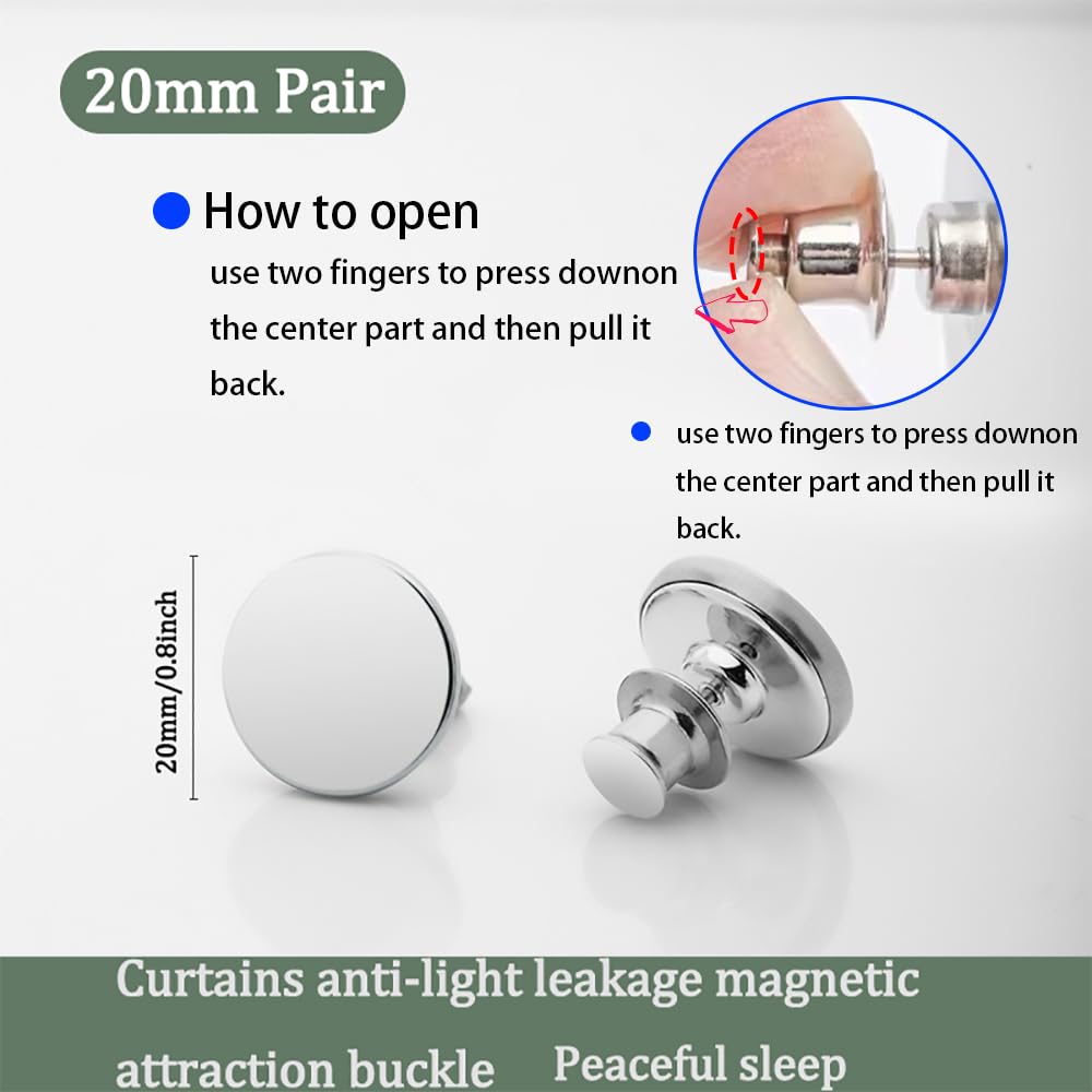 20 Pairs Magnetic Curtain Clips,Double Sided Magnetic Suction Curtain Magnets Closure Prevent Light Leaking Keep Curtain Closed for Home Bedroom Office Curtain Draperies(Sliver)