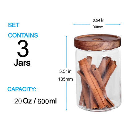 SAIOOL Kitchen Canisters Set of 6-8.5oz Glass Spice Jars With Acacia Airtight Lid and Labels Round Spice Bottles for kitchen Seasoning Baby Food Kids Snacks Meal Prep Containers Candle