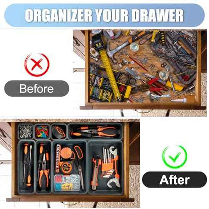 Tool Box Organizer Tray Divider, Toolbox Desk Drawer Organizer with 3 Sizes, Organization and Storage Toolbox for Garage Accessories (Grey 60 PCS)