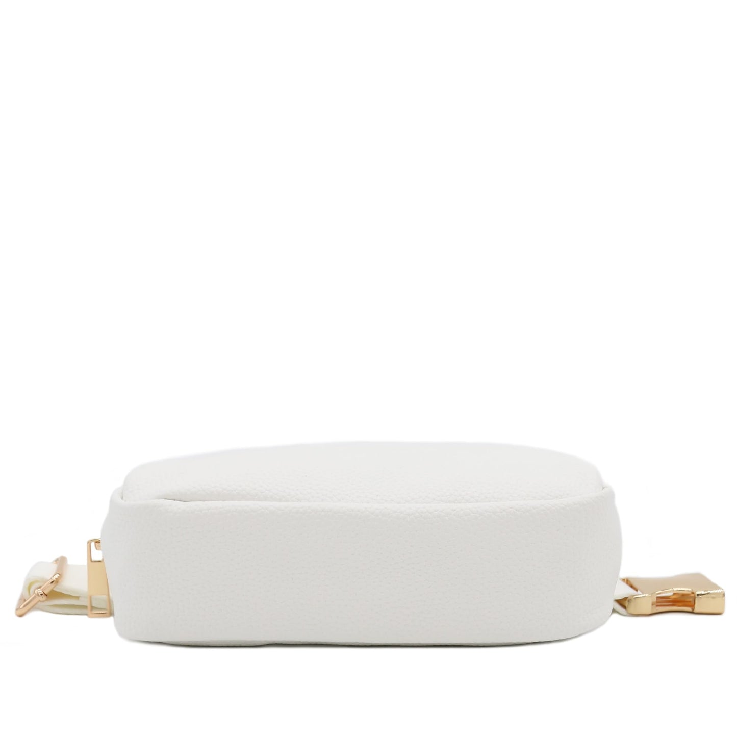 Lightweight Soft PU Pebbled Leather Sling Fanny Pack Belt Bag with Gold Metal Buckle (White)