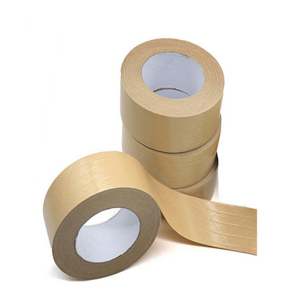 UUYYEO 2 Inch x 50 Yards Kraft Paper Packaging Tape Heavy Duty Brown Packing Tape Refills Writable Box Sealing Tape Fiber Reinforced Tape