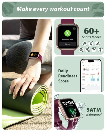 Smart Watch for Men Women(Call Receive/Dial), Alexa Built-in, 1.7" Touch Screen Fitness Tracker with Heart Rate Sleep Tracking, 60 Sports Modes, 5ATM Waterproof Smartwatch for Android iPhone