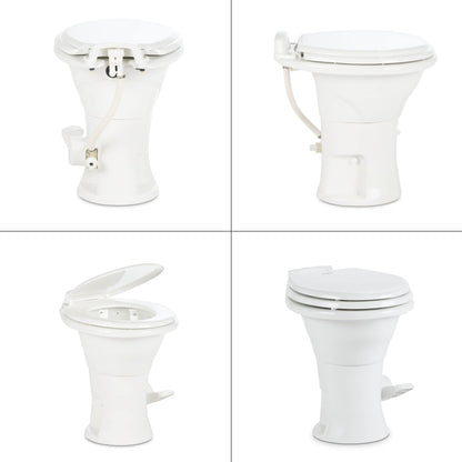 Dometic 310 Standard Toilet - White, Oblong Shape, Lightweight and Efficient with Pressure-Enhanced PowerFlush and Slow Close Seat Cover - Perfect for Modern RVs (302310081)