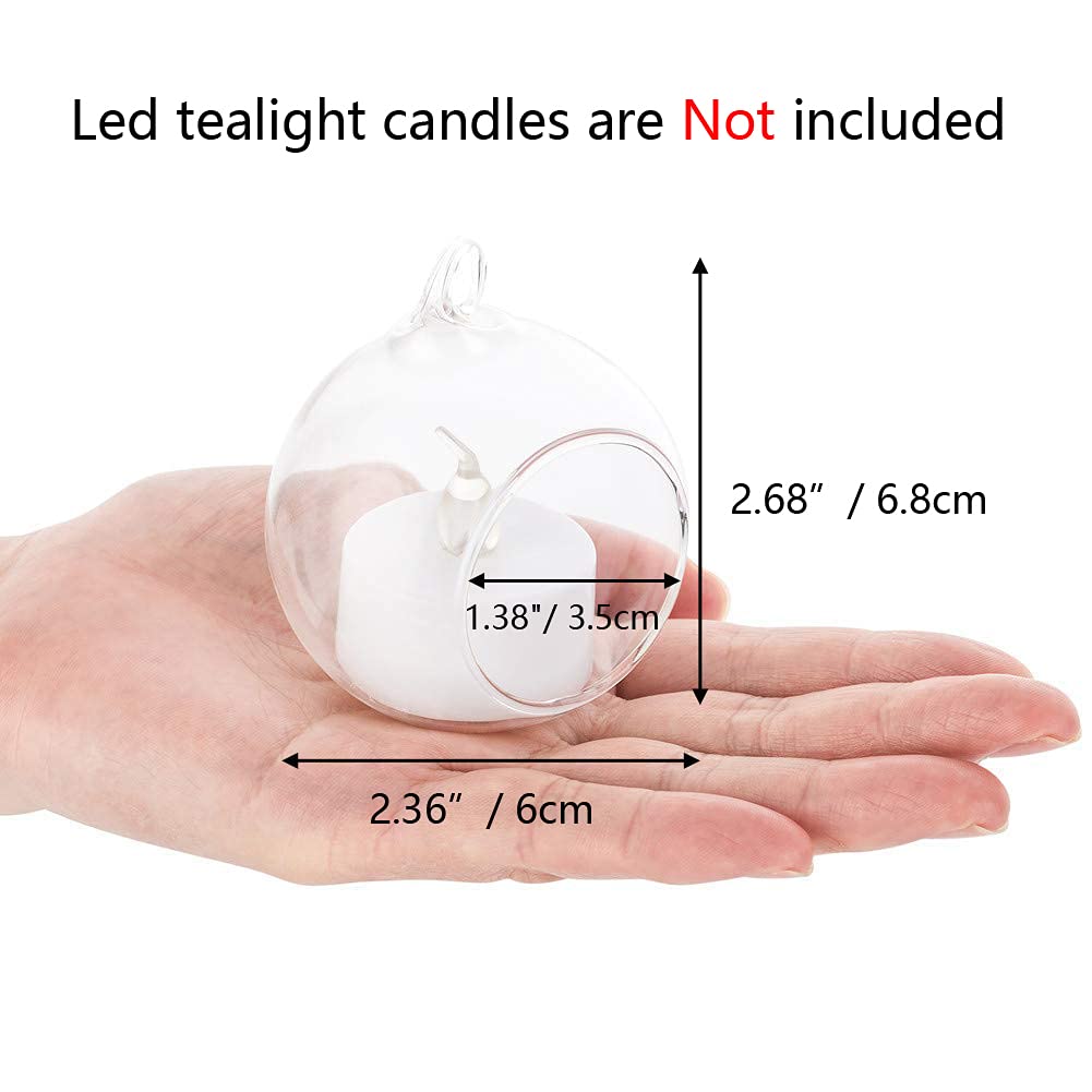 Nuptio 36 Pcs Hanging Tea Light Candle Holders Mini Glass Candle Holder 2.36" Diameter Baubles Globe Garden Ornament, Tealight Holders for Christmas Halloween Wedding Party Decorations for Reception
