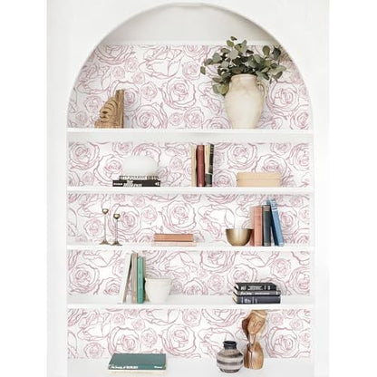 Safiyya 118'' ¡¿ 17.3'' Pink Floral Wallpaper Peel and Stick Pink and White Rose Contact Paper Removable Wall Paper Boho Wallpaper for Bedroom