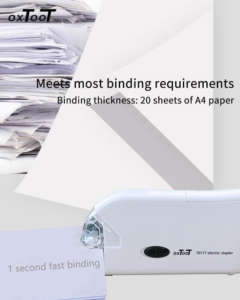 OXTOOT Electric Stapler with Intelligent Dual Power Supply Portable Office Supplies White, Suitable for No. 10 Staplers