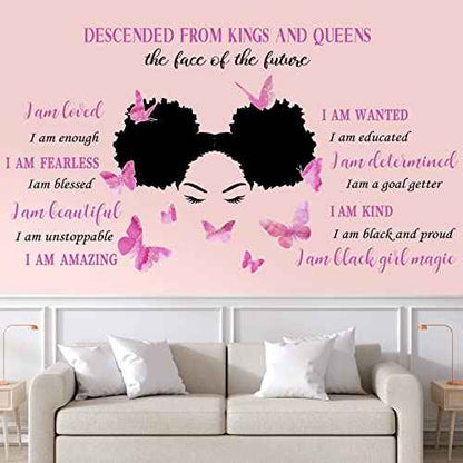 Chinco Black Girl Wall Stickers for Teen Inspirational Quote Wall Decal Butterfly Motivational Saying Positive Vinyl Stickers for Classroom Bedroom Office(Bright Style)