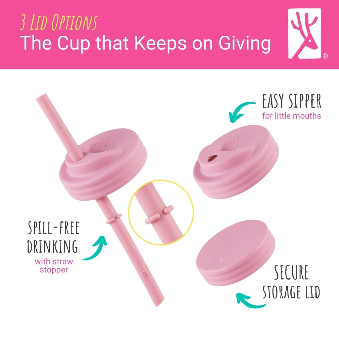 Elk and Friends Kids & Toddler Cups | The Original Glass Mason jars 8 oz with Silicone Sleeves & Silicone Straws with Stoppers | Smoothie Cups | Spill Proof Sippy Cups for Toddlers | 4 Pack