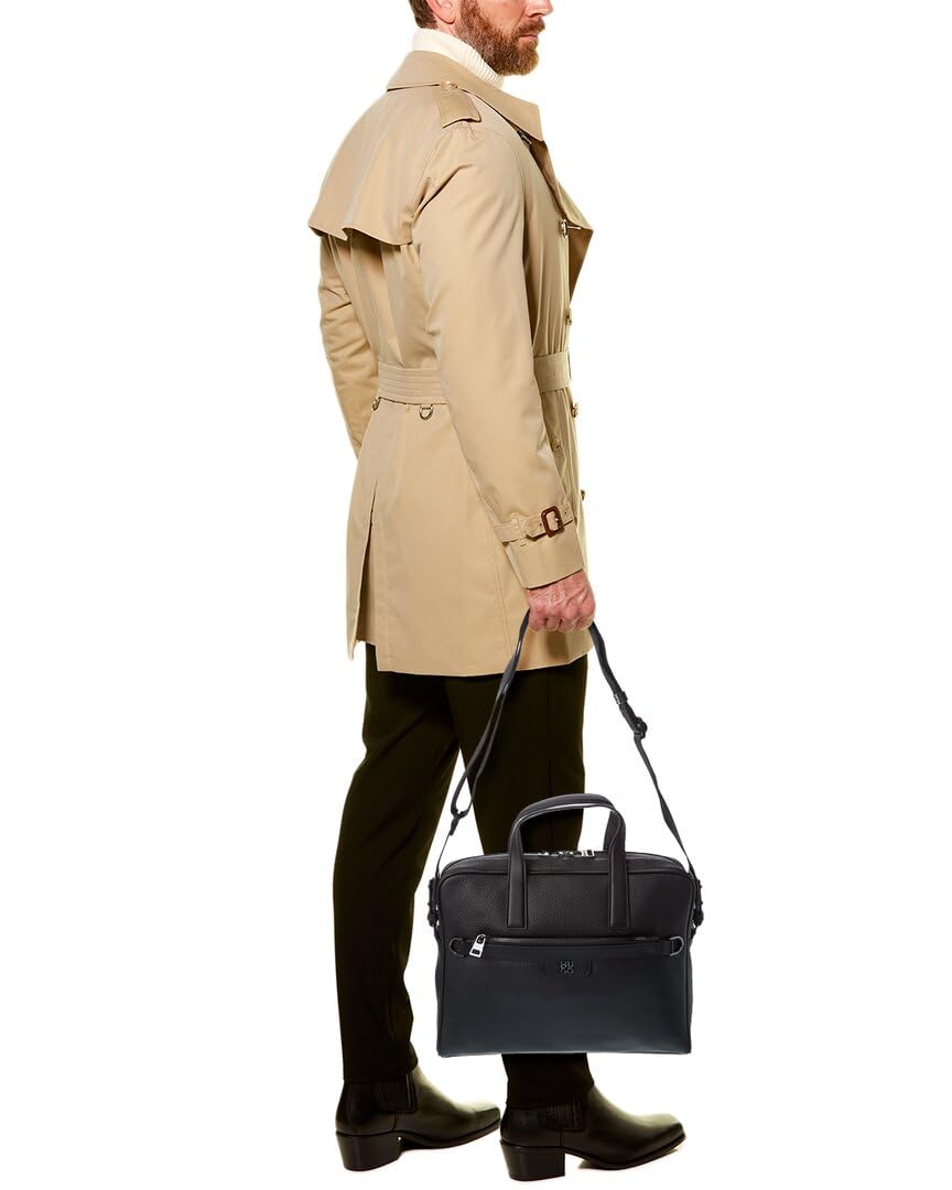 HUGO Stacked Logo Leather Briefcase, Black Currant, PCE.