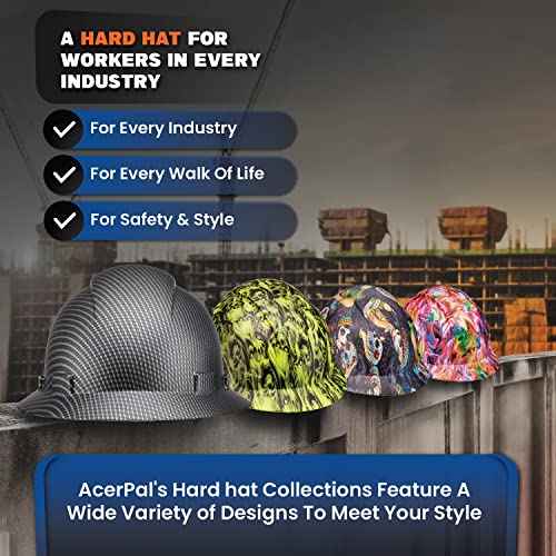 ACERPAL Full Brim Non-Vented Tattoo/Skull Design Matte Finish OSHA Hard Hat with 6-Point Suspension