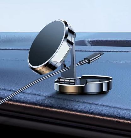 Universal Magnetic Phone Holder for Car Dashboard Folding Magnetic 360° Rotating Car Mount for All Smartphones Silver