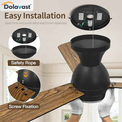 Ceiling Fans with Lights and Remote, 42 Inch Ceiling Fan with Light, Low Profile, Reversible, Dimmable LED, Flush Mount, Quiet, DC Motor, Black Ceiling Fan for Bedroom, Kitchen, Dining Room