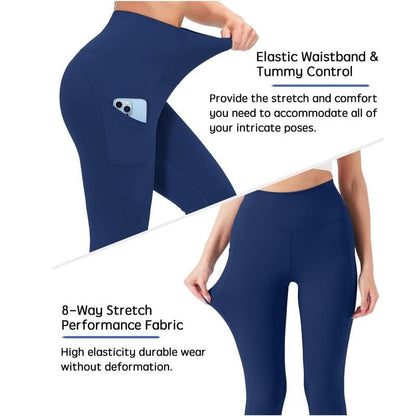 YOYOYOGA Yoga Pants Women Leggings with Pocket Workout High Waisted Tummy Control Compression Running Exercise Gym Buttery Soft Ankle Length Navy XL