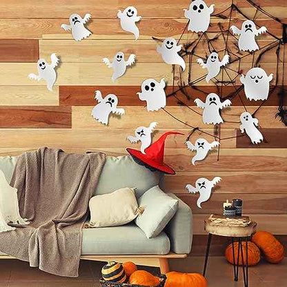 21 Piece Cute Ghost Wall Stickers - Reusable 3D White Small Ghost Wall Decals - Supplies for Halloween Party & Home Decor