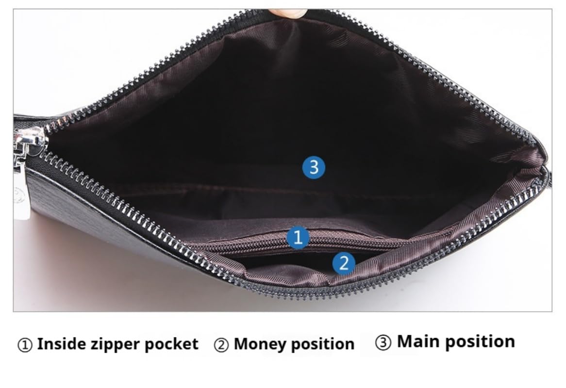 Mens Clutch Bag Man Purse Handbag 9.5 inches Large Hand Bag Big Clutch Wallet (Black)