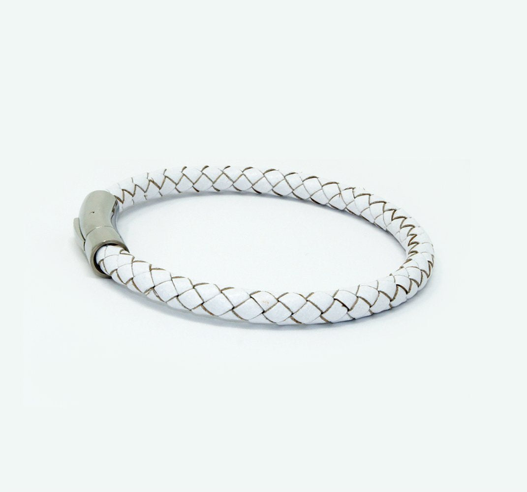 LZD Men Unisex Genuine Leather Braided 6mm Stainless Steel Clasp Bracelet White 7" 8" 9" Inches Clasp4