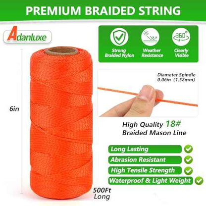 Mason String Line Nylon Rope, 500Ft #18 Braided Twine for Gardening, Perfect Construction String Line Level for Masonry Tools, Walk The Line, Outdoor Garden Twine for Climbing Plants
