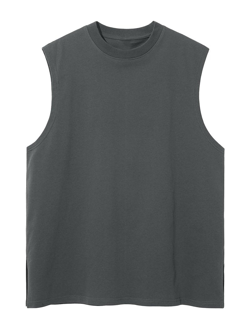 Mens Workout Tank Tops Sleeveless Tee Shirts Men Muscle Shirt Gym Cotton T Shirts Running Beach Loose Fit Tee（XZG,GY,XL A-Grey