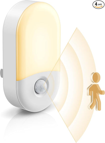 L LOHAS LED Motion Sensor Night Light, Motion Activated Night Light, 4Pack, 3000K Warm White, Night Lights Plug into Wall Motion Sensor, 30/60LM Adjustable Brightness, for Kids Adults Bathroom Kitchen