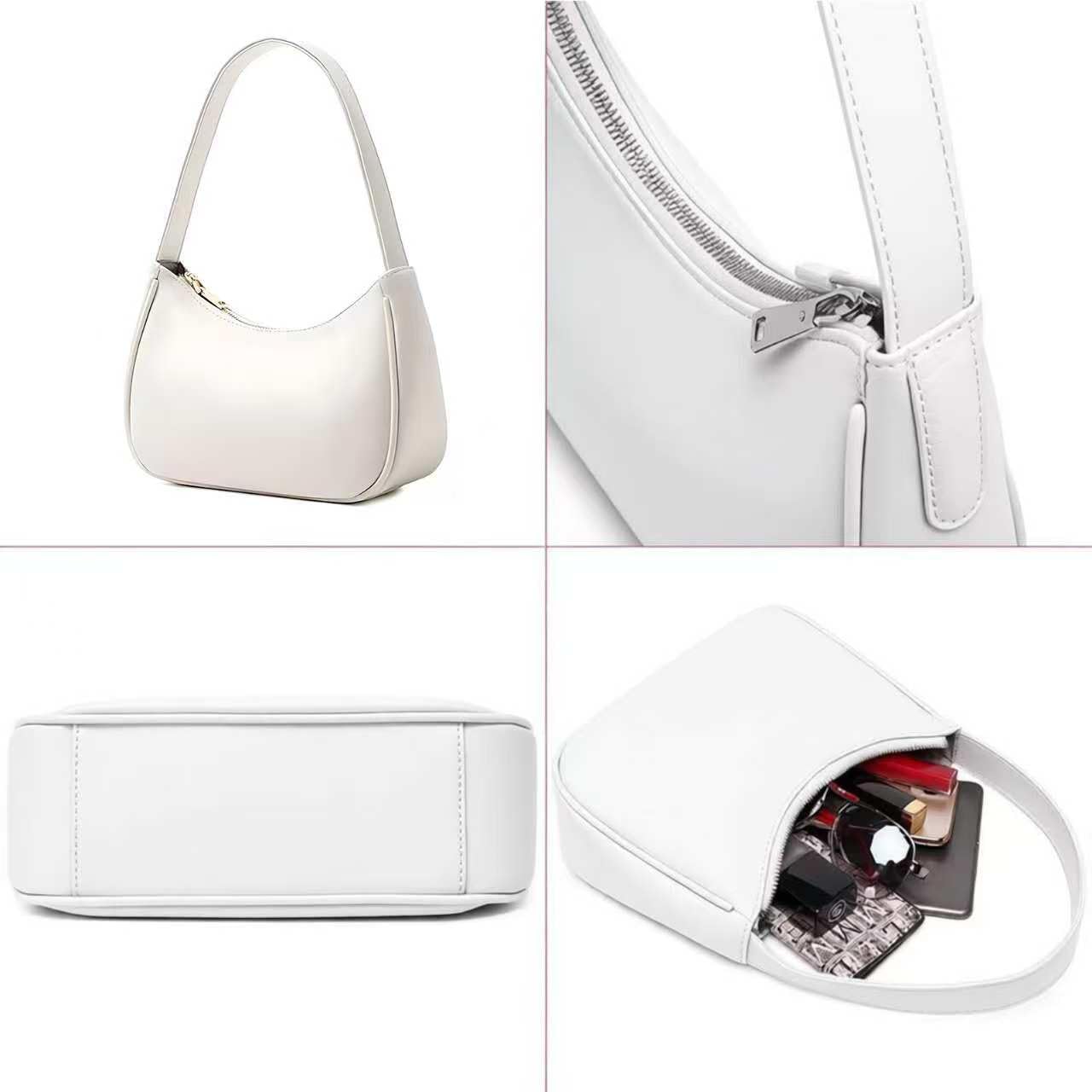Shoulder Bags for Women Girls, Cute Tote Handbag Mini Clutch Purse with Zipper Closure, White