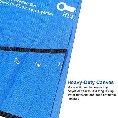 Wrench Organizer Roll Up Pouch - SAE & Metric Wrench Tool Bag - 25 Pockets - Heavy Duty Canvas - Blue