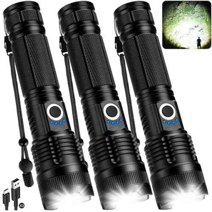 Rechargeable LED Flashlight High Lumens - 99,000 Lumens Super Bright Flash Light with 5 Modes, Waterproof Powerful Linterna Multifunctional Flashlights for Camping