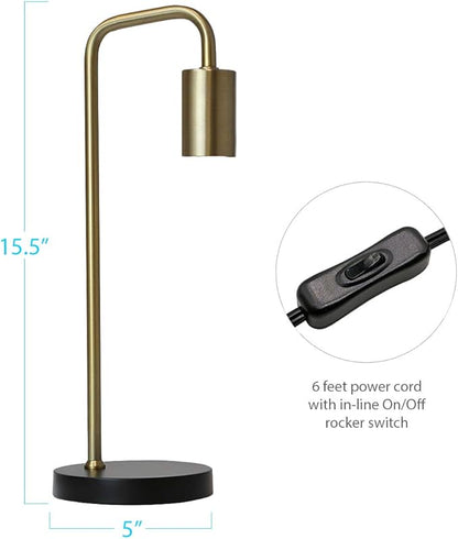 O’Bright Industrial Desk Lamp, 100% Metal Lamp, UL Certified Ceramic E26 Socket, Minimalist Design for Home Decoration, Table Lamp for Bedroom/Office/Dorm, ETL Listed, Gold-Black