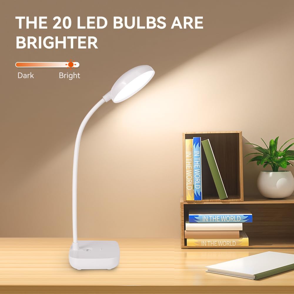 Desk lamps for home office,Black,Battery desk lamp,5W Rechargeable desk lamp,3 Colors,Adjustable brightness,360°Gooseneck Hose,Small rechargeable reading lamp,Eye-friendly and Energy Saving