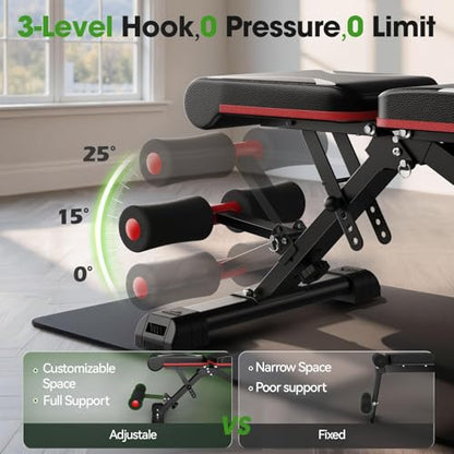 FLYBIRD Adjustable Weight Bench Fits up to 6'5'', 750LBS Capacity for Full Body Workout, 27LBS Sturdy Foldable Bench Press for Home Gym, 5X Stable Lifting Bench Incline Decline Flat Dumbbell Exercise