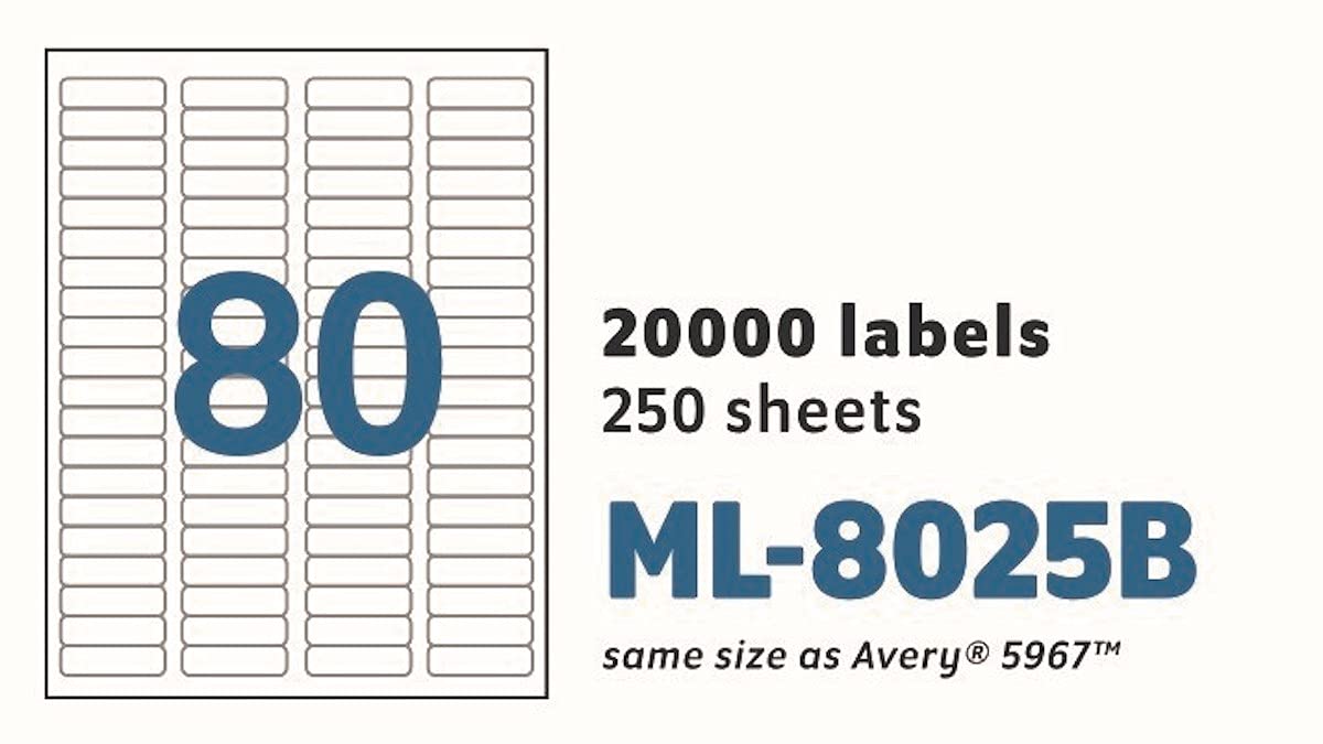 Printable Labels for Mailing - Laser/Ink Jet Compatible Shipping Address Return Labels, 80 per Sheet, 1/2 x 1-3/4", Box of 250 Pages/20000 Labels, White