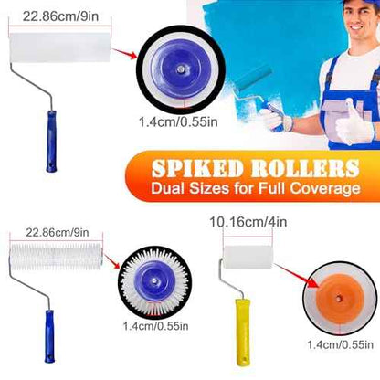 18" and 9" Spiked Roller for Self Leveling Cement, Epoxy Floor Kit, Spiked Shoes for Epoxy Flooring, Paint Roller, Self Leveling Concrete, Leveling Rake