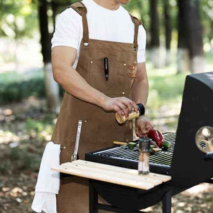 Tosewever Work Aprons for Men with Large Pockets, Canvas Cross Back Heavy Duty Adjustable Tool Aprons for Chef Cooking BBQ