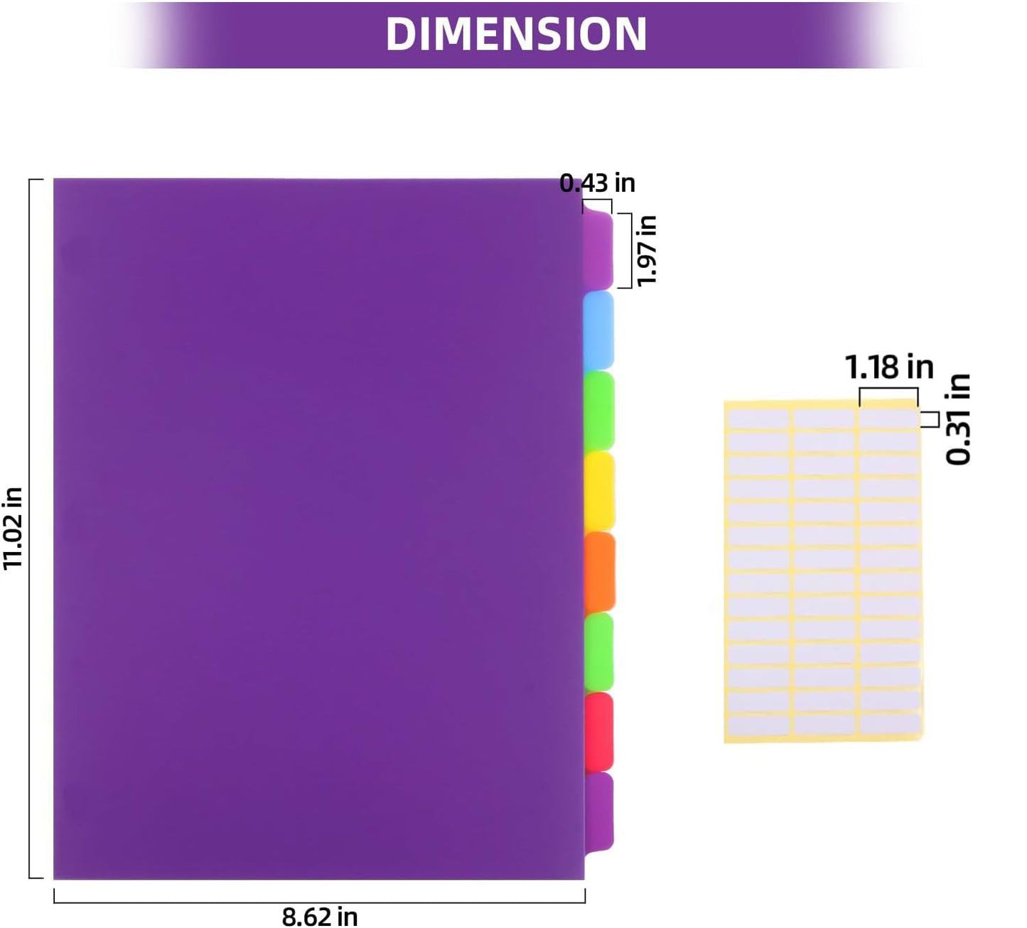 Colorful Binder Dividers with Tabs,Plastic Index with 8-Tabs,for 3 Ring Binder,6 Sets