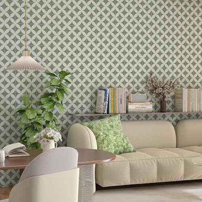 Green Beige Geometric Wall paper Peel and Stick Wallpaper Boho 17.3"¡¿78.8" Green Removable Self Adhesive Wallpaper for Bathroom Kitchen Backsplash Contact Paper for Cabinets and Drawers Vinyl Roll