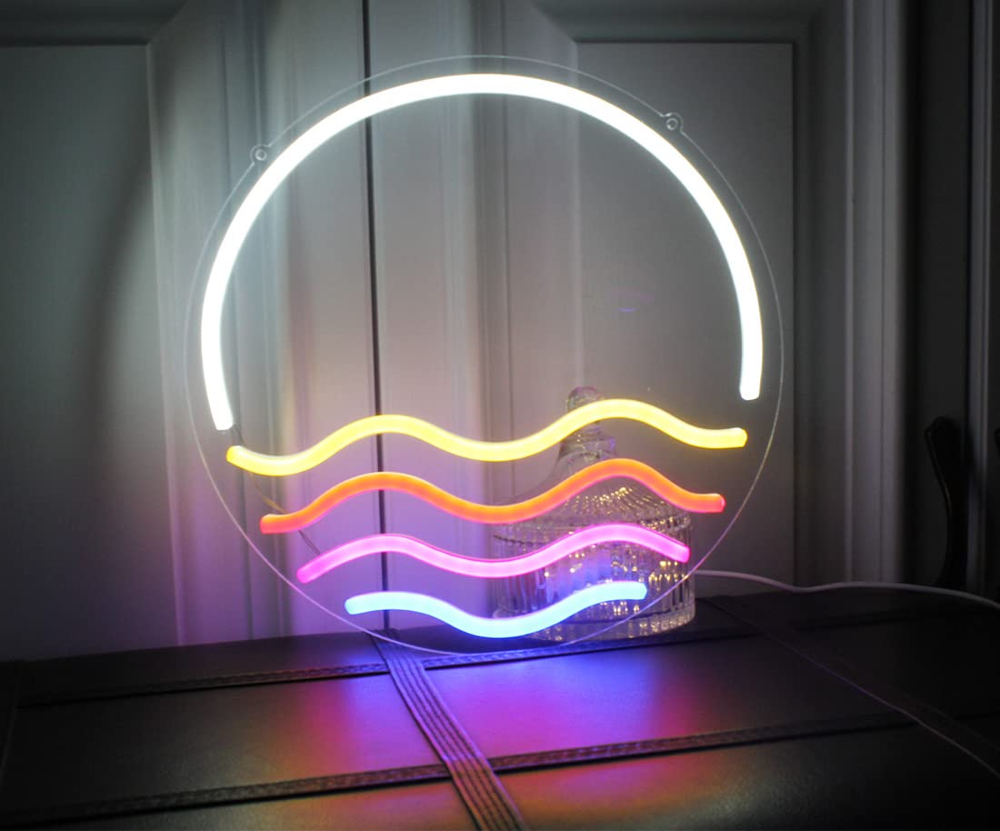 Sunset&Sea LED Neon Signs Sunrise Neon Lights For Bedroom Decoration Cool Wall Decor For Living Room Boy's Girls Room USB Powered(12 * 12")